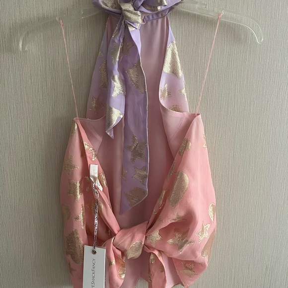 LoveShackFancy Boca Handkerchief Halter Top in color Sunset Orange Ombré sz M - Picture 7 of 16